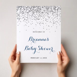 Poster Baby shower minimaliste Silver Confetti Accueil