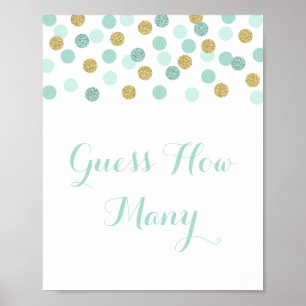 Poster Baby shower Mint et Or Devinez combien de Jeu sign