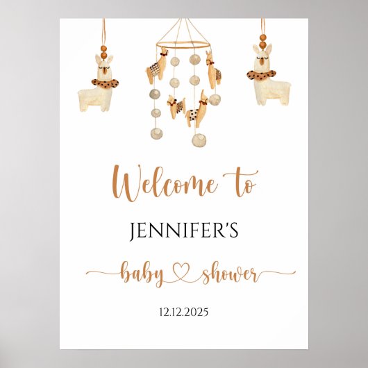 Poster Baby shower mobile Boho Llama Bienvenue (Devant)
