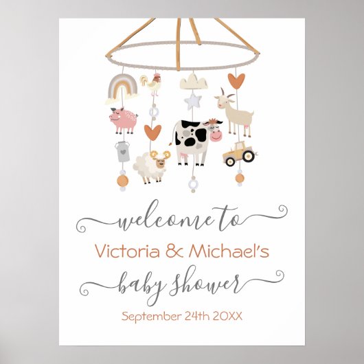 Poster Baby shower mobile pour animaux de ferme (Devant)