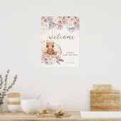 Poster Baby shower moderne Boho Teddy Bear Pampas Accueil (Cuisine)