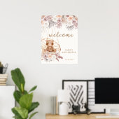 Poster Baby shower moderne Boho Teddy Bear Pampas Accueil (Bureau à domicile)