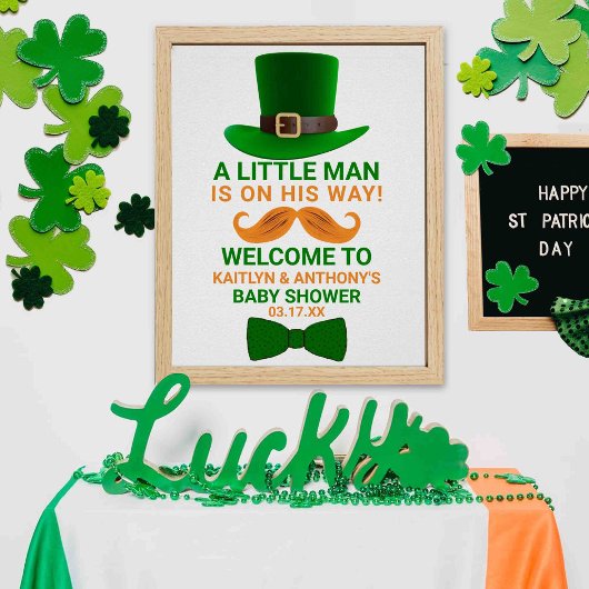Poster Baby shower moderne de la Saint Patrick de Leprech