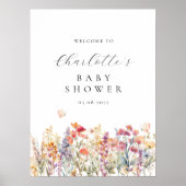 Poster Baby shower moderne et fleur sauvage Accueil (Devant)