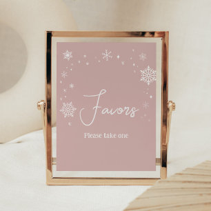 Poster Baby shower moderne Pink Snowflakes Faveurs