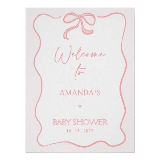 Poster Baby shower moderne rose fille Bow accueil (Devant)