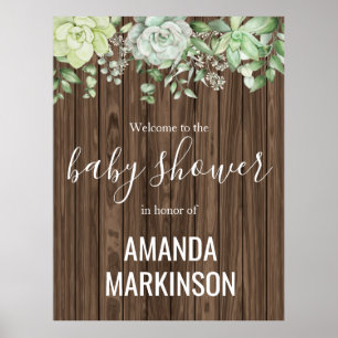 Poster Baby shower moderne rustique vert Succulent