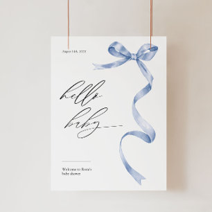 Poster Baby shower moderne signe de bienvenue avec arc bl