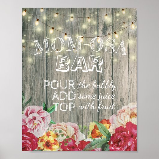 Poster Baby shower MOM-OSA BAR SIGNE Fleurs Lumières en b (Devant)