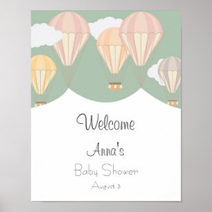 Poster Baby shower montgolfière bienvenue