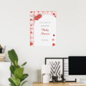 Poster Baby shower Motif Berry Sweet Rose Checered (Bureau à domicile)