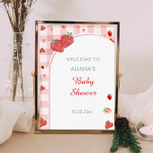 Poster Baby shower Motif Berry Sweet Rose Checered