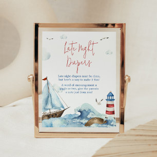 Poster Baby shower Nautique Bleu Rouge Diapositives de nu