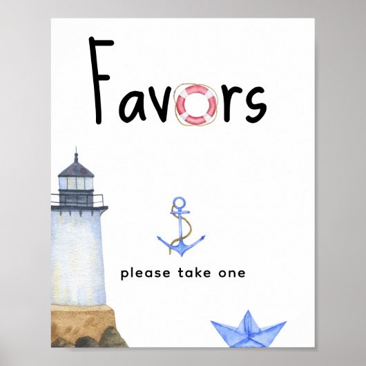 Poster Baby shower nautique - faveurs, s'il vous plaît pr (Devant)