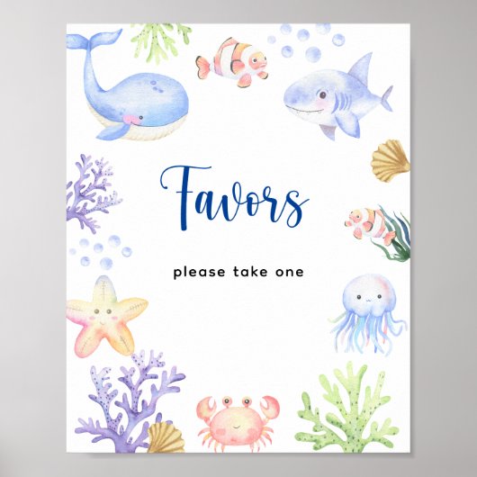 Poster Baby shower nautique - faveurs, s'il vous plaît pr (Devant)