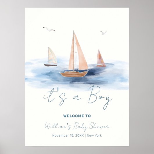 Poster Baby shower nautique minimaliste Accueil (Devant)