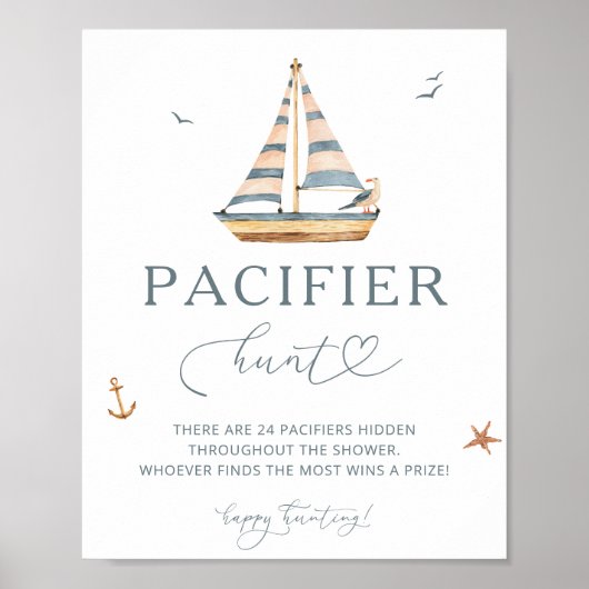 Poster Baby shower nautique Pacifique chasse jeu (Devant)