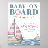 Poster Baby shower nautique rose (Devant)