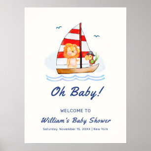 Poster Baby shower nautique Wild Lion Bienvenue