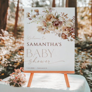 Poster Baby shower neutre à fleurs d'automne bienvenue
