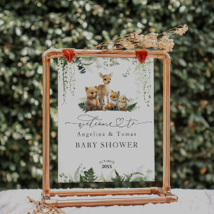 Poster Baby shower Neutre des animaux des bois Bienvenue