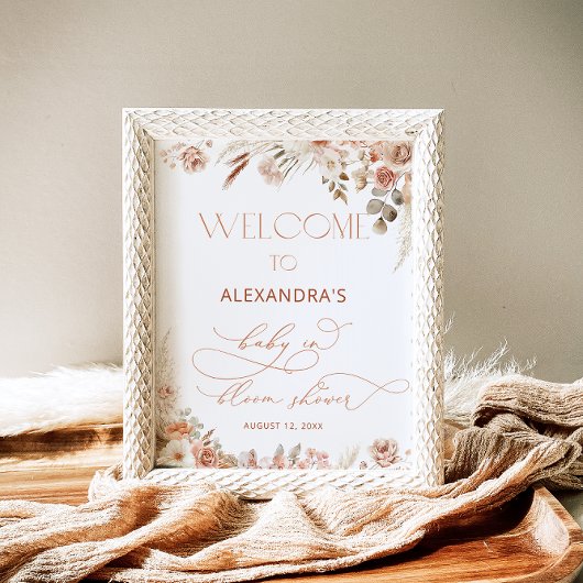 Poster Baby shower neutre en laiton Boho Pampas