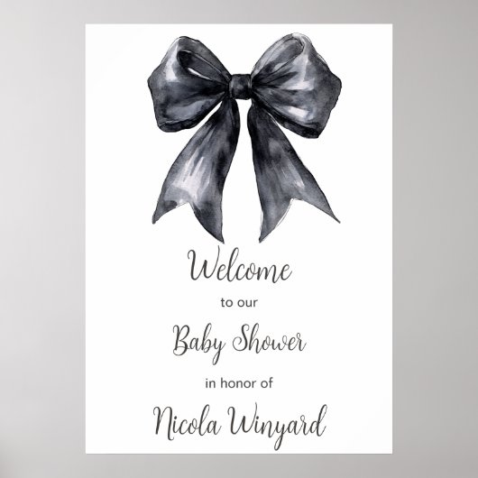 Poster Baby shower noir Coquette Bow (Devant)