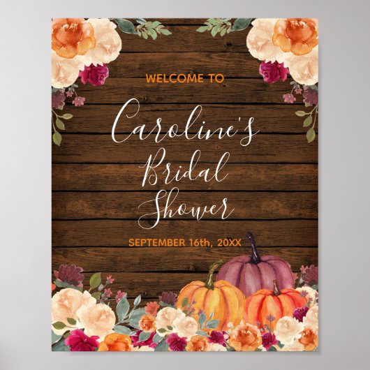 Poster Baby shower nuptial Rustique Citrouille en bois Bi (Devant)