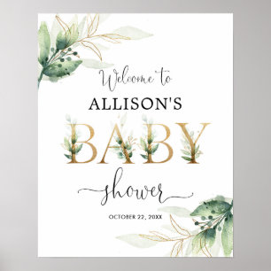 Poster Baby shower or vert neutre genre bienvenue