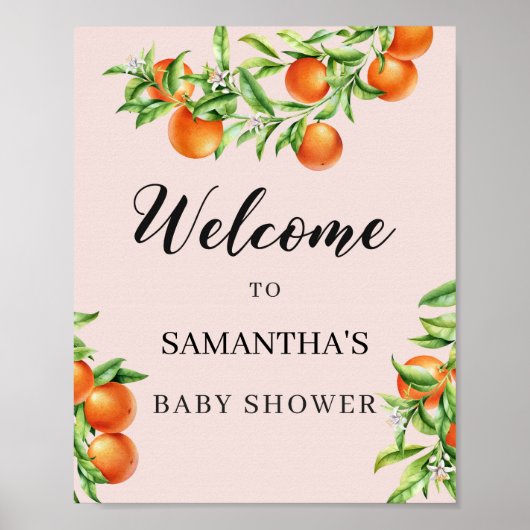 Poster Baby shower orange agrumes signe de bienvenue 8x10 (Devant)
