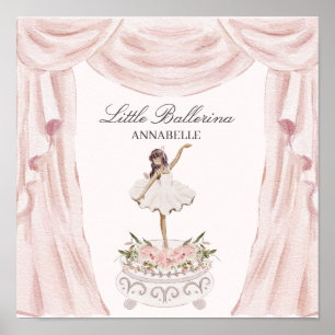 Poster Baby shower ou anniversaire rose Little Ballerina