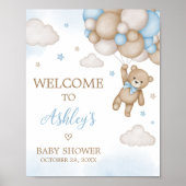 Poster Baby shower Ours Bleu Bienvenue (Devant)