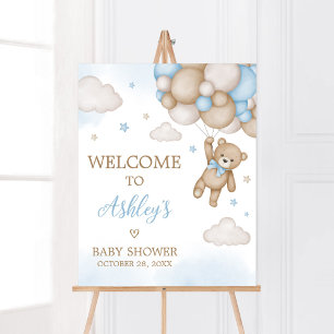 Poster Baby shower Ours Bleu Bienvenue