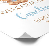 Poster Baby shower Ours Bleu Boho Bienvenue (Coin)