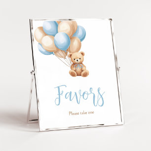 Poster Baby shower Ours Bleu Boho Faveurs