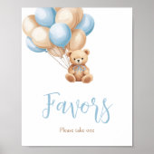 Poster Baby shower Ours Bleu Boho Faveurs (Devant)
