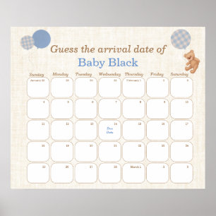 Poster Baby shower Ours Bleu Devinez Le Calendrier Date D