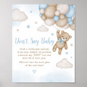 Poster Baby shower Ours Bleu Ne dites pas Bébé (Devant)