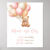 Poster Baby shower Ours Boho Rose Mère Osa Bar (Devant)