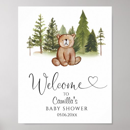 Poster Baby shower Ours Woodland Bienvenue (Devant)