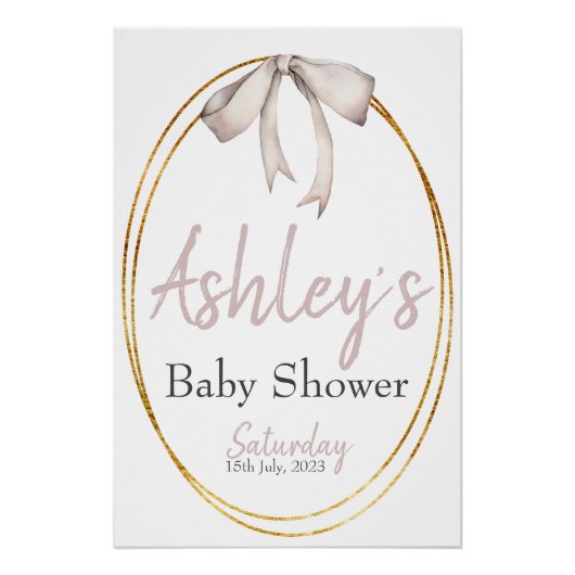 Poster Baby shower Pale Rose Bow (Devant)
