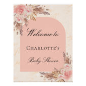 Poster Baby shower pampas herbe rose or blush arche (Devant)