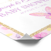 Poster Baby shower papillon rose et violet Bienvenue (Coin)