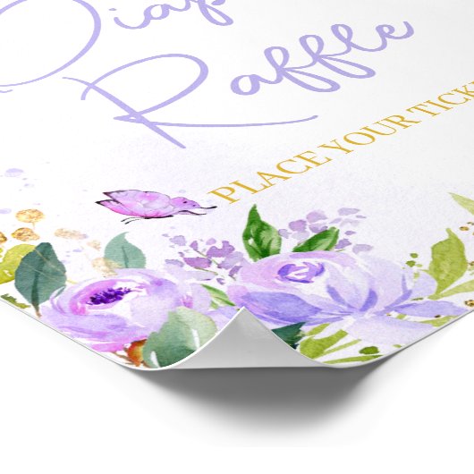 Poster Baby shower Papillon violet Déchets (Coin)