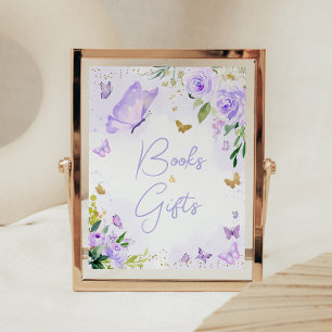Poster Baby shower papillon violet Livres et cadeaux