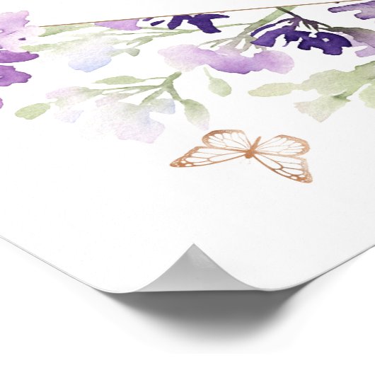 Poster Baby shower papillon violet signe d'accueil (Coin)