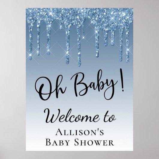 Poster Baby shower Parties scintillant bleue Bienvenue (Devant)