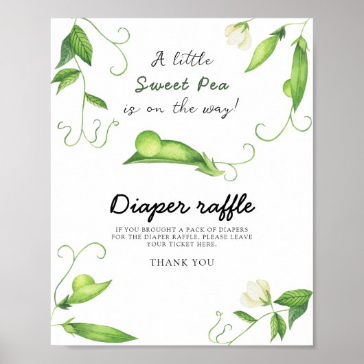 Poster Baby shower petit pois - tombola de couches (Devant)