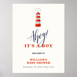 Poster Baby shower phare nautique moderne accueil