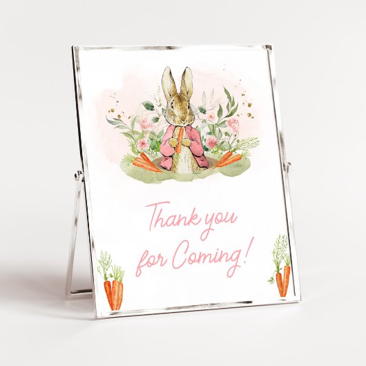 Poster Baby shower Pierre rose Rabbit Merci pour venir